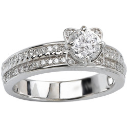 White Gold 5/8ct TDW Flower Diamond Engagement Ring - Handcrafted By Name My Rings™