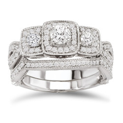 White Gold 7/8ct TDW Diamond Vintage Bridal Ring Set - Handcrafted By Name My Rings™