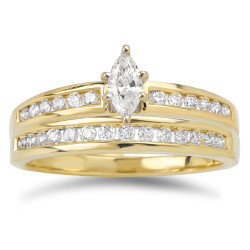 Gold 2/5ct TDW Marquise and Baguette Diamond Bridal Ring Set - Handcrafted By Name My Rings™