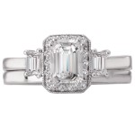 Rhodium Plated Sterling Silver Cubic Zirconia Emerald Cut Center Three Stone Look Bridal Set - Handcrafted By Name My Rings™