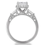 Rhodium Plated Sterling Silver Cubic Zirconia Princess Cut Center Round and Bauguette Vintage Bridal Set - Handcrafted By Name My Rings™