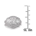 Rhodium Plated Sterling Silver Cubic Zirconia Round Three Stone Halo Vintage Bridal Set - Handcrafted By Name My Rings™