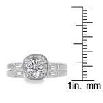 Rhodium Plated Sterling Silver Cubic Zirconia Round and Baugette Vantage Bridal Set - Handcrafted By Name My Rings™
