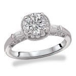 Rhodium Plated Sterling Silver Cubic Zirconia Round and Baugette Vantage Bridal Set - Handcrafted By Name My Rings™