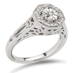 Sterling Silver 1/10ct TDW Octogonal Halo Vintage Diamond Engagement Ring - Handcrafted By Name My Rings™