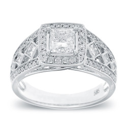 White Gold 1 1/3 TDW Vintage Princess-cut Diamond Ring - Handcrafted By Name My Rings™