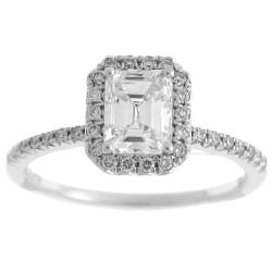 White Gold 1 1/4ct TDW Diamond Emerald Cut Halo Engagement Ring - Handcrafted By Name My Rings™