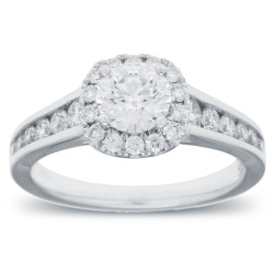 White Gold 1 1/4ct TDW Round Diamond Halo Engagement Ring - Handcrafted By Name My Rings™