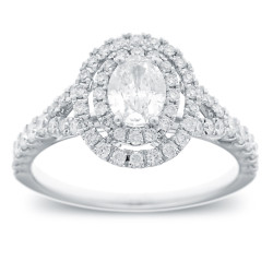 White Gold 1 1/6ct TDW Oval Cut Diamond Double Halo Engagement Ring - Handcrafted By Name My Rings™