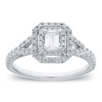 White Gold 1ct TDW Emerald Cut Diamond Halo Engagement Ring - Handcrafted By Name My Rings™