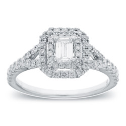 White Gold 1ct TDW Emerald Cut Diamond Halo Engagement Ring - Handcrafted By Name My Rings™