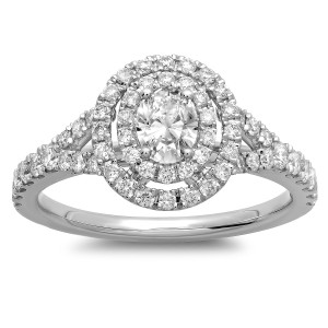 White Gold 1ct TDW Oval Diamond Double Halo Engagement Ring - Handcrafted By Name My Rings™