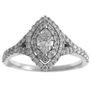 White Gold 7/8ct TDW Marquise Diamond Double Halo Engagement Ring - Handcrafted By Name My Rings™