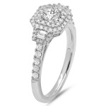 White Gold 7/8ct TDW Round-cut White Diamond Vintage Halo Engagement Ring - Handcrafted By Name My Rings™