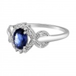 White Gold Oval Blue Sapphire and Diamond Accent Engagement Ring - Handcrafted By Name My Rings™
