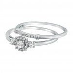 White Gold 1/3ct TDW 3-stone Halo Bridal Ring Set - Handcrafted By Name My Rings™