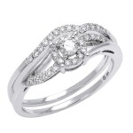 White Gold 1/3ct TDW Bridal Engagement Halo Ring Set - Handcrafted By Name My Rings™