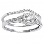 White Gold 1/3ct TDW Bridal Halo Engagement Ring Set - Handcrafted By Name My Rings™