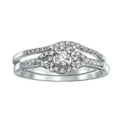 White Gold 1/3ct TDW Bridal Halo Engagement Ring Set - Handcrafted By Name My Rings™