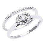White Gold 1/4ct TDW Bridal Heart Ring Set - Handcrafted By Name My Rings™
