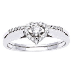 White Gold 1/4ct TDW Bridal Heart Ring Set - Handcrafted By Name My Rings™