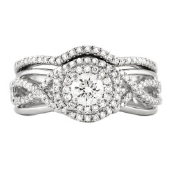 White Gold 3/4ct TDW Double Halo Bridal Ring Set - Handcrafted By Name My Rings™
