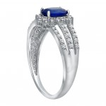 White Gold Vivid Blue Oval Sapphire and 1/3ct Diamond Halo Engagement Ring - Handcrafted By Name My Rings™