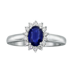 White Gold Vivid Color Oval Blue Sapphire and 1/4ct Diamond Halo Engagement Ring - Handcrafted By Name My Rings™