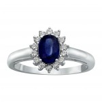 White Gold Vivid Color Oval Blue Sapphire and 1/4ct Diamond Halo Engagement Ring - Handcrafted By Name My Rings™