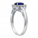 White Gold Vivid Color Oval Blue Sapphire and 1/4ct Diamond Halo Engagement Ring - Handcrafted By Name My Rings™
