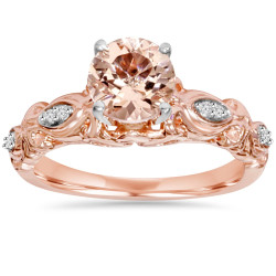 Bliss Engagement Rose Gold 1/ 16 ct TDW Morganite and Diamond Vintage Ring - Handcrafted By Name My Rings™