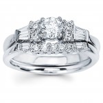 Diamonds White Gold 3/4ct TDW Round and Baguette Diamond Engagement Ring - Handcrafted By Name My Rings™