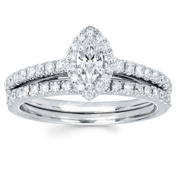 Diamonds White Gold 1/4ct TDW Marquise Diamond Halo Wedding Engagement Bridal Ring Set - Handcrafted By Name My Rings™