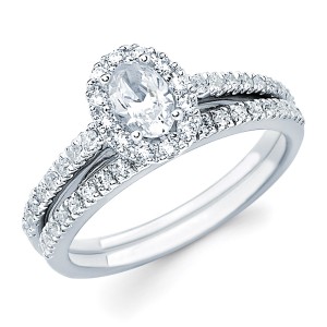 Diamonds White Gold 1ct TDW Oval-cut Center with Round Side Diamond Bridal Set- Handcrafted By Name My Rings™