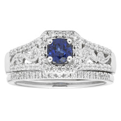 Diamonds White Gold 3/4ct Diamond and Sapphire Bridal Set - Handcrafted By Name My Rings™