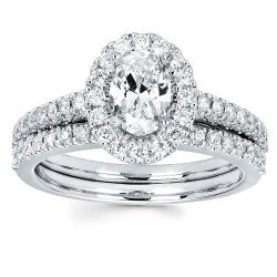 Diamonds White Gold 3/4ct TDW Oval Diamond Wedding Engagement Bridal Ring Set - Handcrafted By Name My Rings™