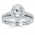 Diamonds White Gold 3/4ct TDW Oval Diamond Wedding Engagement Bridal Ring Set - Handcrafted By Name My Rings™