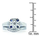 Diamonds White Gold 3/5ct TDW Diamond and Blue Sapphire Bridal Ring Set - Handcrafted By Name My Rings™