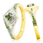 Brand New 0.52 Carat Princess and Round Shaped Green Diamond with Diamond Engagement Ring - Handcrafted By Name My Rings™