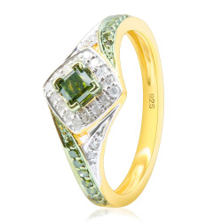 Brand New 0.52 Carat Princess and Round Shaped Green Diamond with Diamond Engagement Ring - Handcrafted By Name My Rings™