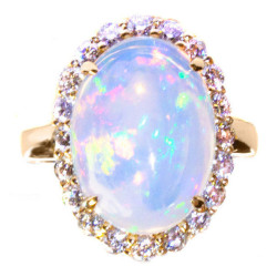 Gold Opal and 1 1/5ct TDW Diamond Ring - Handcrafted By Name My Rings™