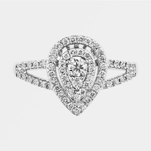White Gold 1/ 2ct TDW Diamond Double Halo Pear Engagement Ring - Handcrafted By Name My Rings™