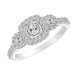 White Gold 5/ 8ct TDW Diamond 3-stone Halo Engagement Ring - Handcrafted By Name My Rings™