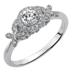 White Gold 1/3ct TDW Diamond Floral Engagement Ring - Handcrafted By Name My Rings™