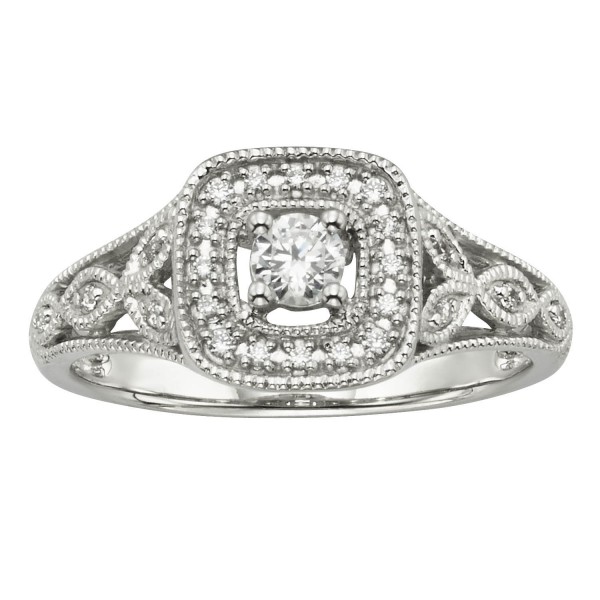14kt White Gold 1/ 4ct TDW Diamond Halo Filigree Engagement Ring - Handcrafted By Name My Rings™
