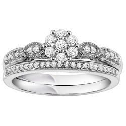 Sterling Silver 1/3ct TDW Vintage Inspired Diamond Bridal Set - Handcrafted By Name My Rings™