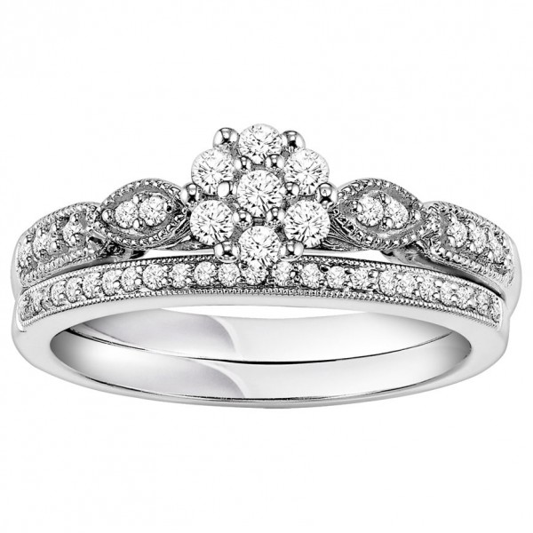 Sterling Silver 1/3ct TDW Vintage Inspired Diamond Bridal Set - Handcrafted By Name My Rings™