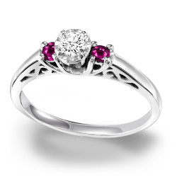 Sterling Silver Three Stone 1/6ct TDW Diamond and Ruby Ring - Handcrafted By Name My Rings™