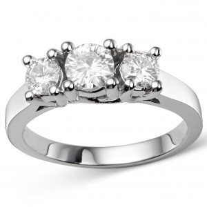 Charles & Colvard Gold 0.96 TGW Round Forever Brilliant Moissanite 3-Stone Ring - Handcrafted By Name My Rings™