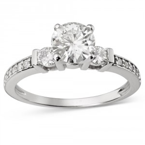 Charles & Colvard Gold 1.32 TGW Round Forever Brilliant Moissanite 3-Stone Ring - Handcrafted By Name My Rings™